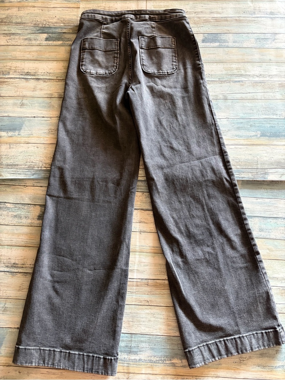 LC Lauren Conrad Super High-Waist Wide Leg Trouser Jeans Washed Black Denim - Picture 3 of 7